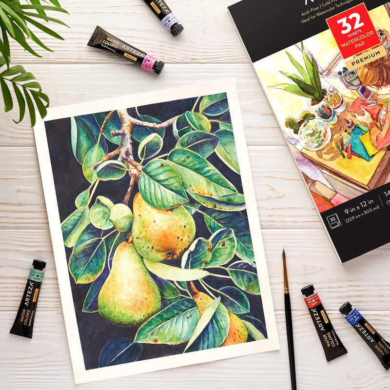 Arteza Premium Watercolor Pad, Cold-Pressed, 9" x 12", 32 Sheets - Pack of 2
