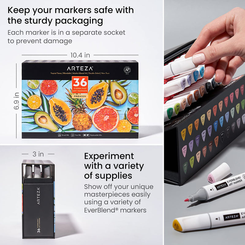 Arteza EverBlend™ Ultra Art Markers, Tropical Tones - Set of 36