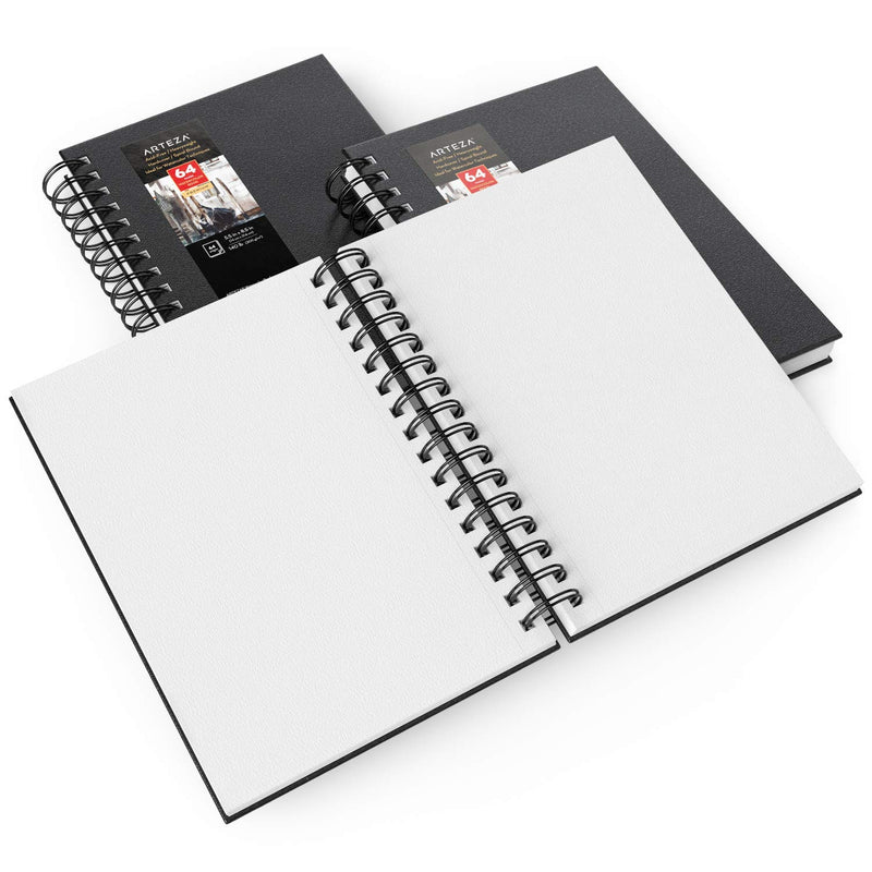 Arteza Watercolor Book, Spiral-Bound Black Hardcover, 5.5" x 8.5", 64 Pages - Pack of 3