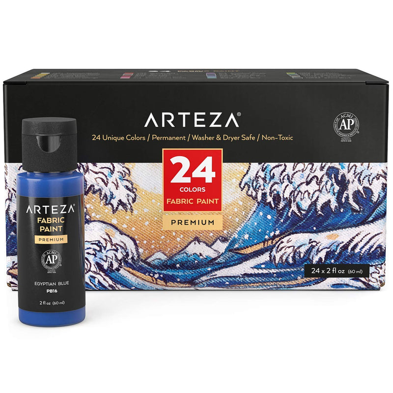Arteza Fabric Paint, Unique Colors, 2oz Bottles - Set of 24