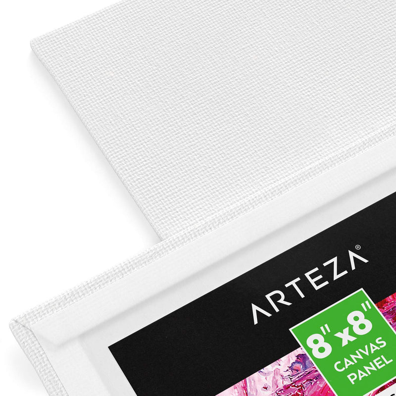 Arteza Classic Canvas Panels, 8" x 8" - 8 oz Gesso-Primed - Pack of 14