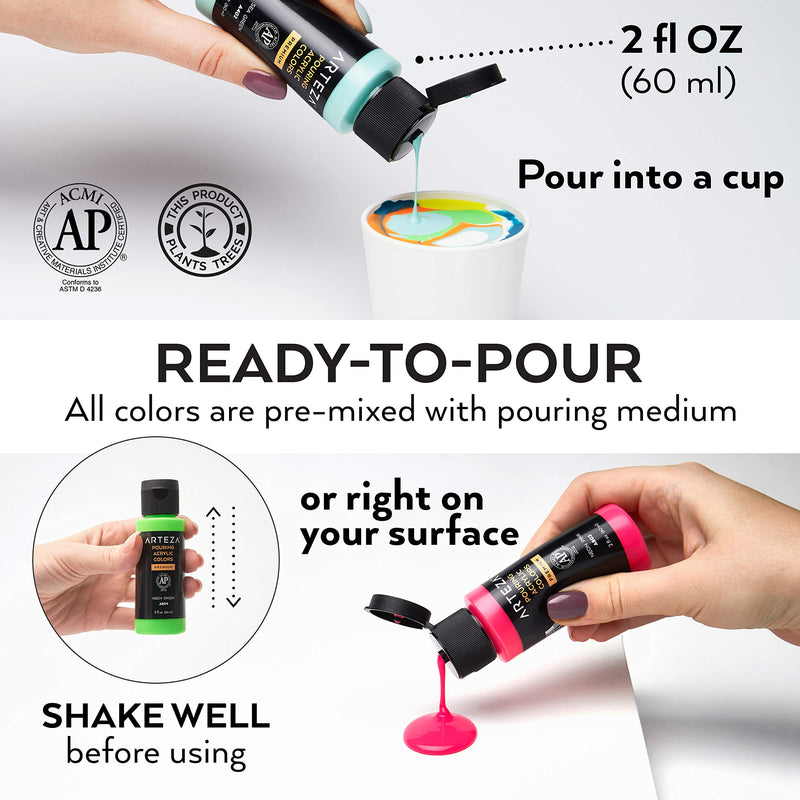 Arteza Pouring Acrylic Paint, 2oz Bottles - Set of 32