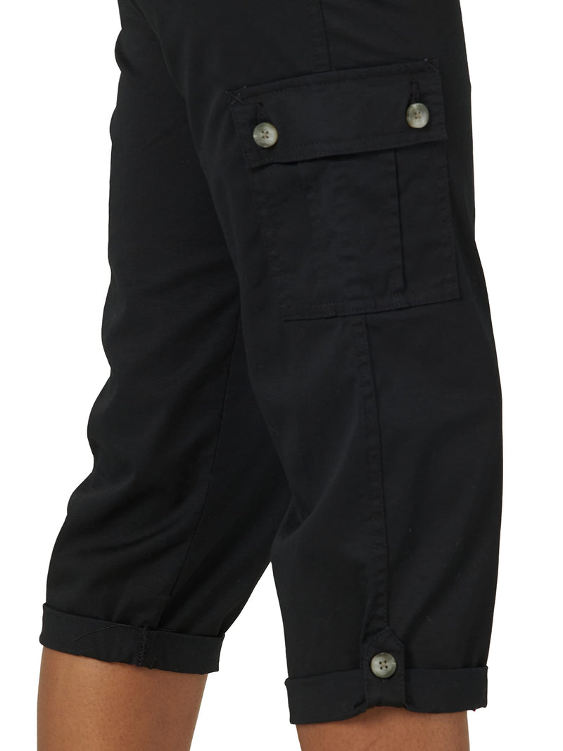 Lee Women's Flex-to-Go Mid-Rise Relaxed Fit Cargo Capri Pant, Black, 2