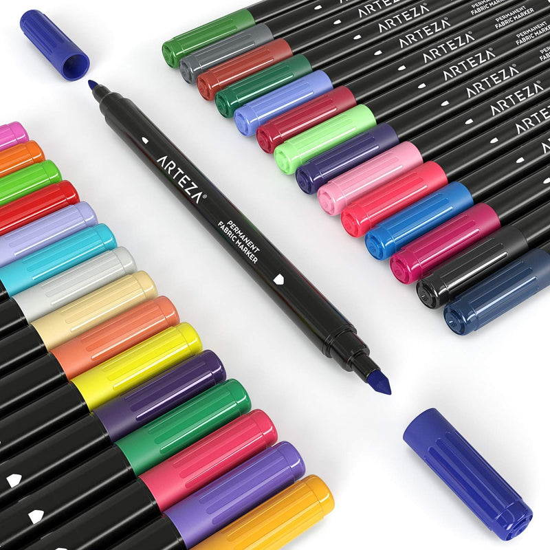 Arteza Fabric Markers, Fine & Ultra Fine Dual-Tip - Set of 30