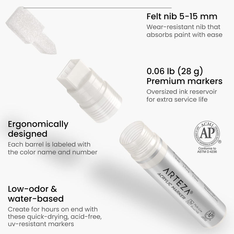 Arteza Acrylic Markers, White & Black, Broad Nib - Set of 2