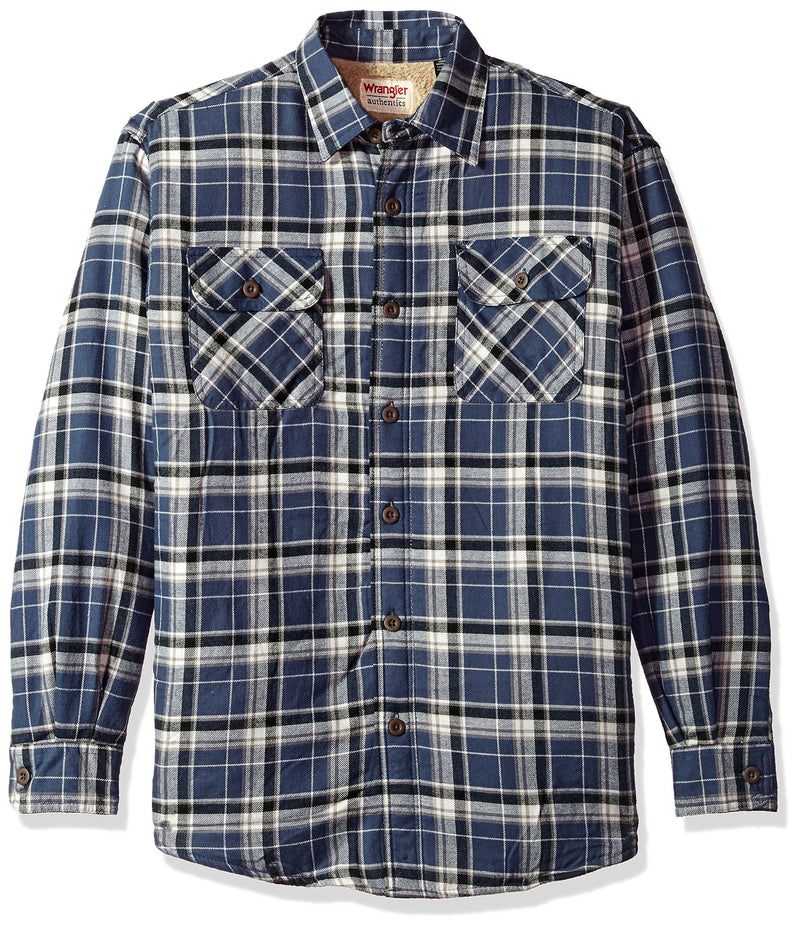 Wrangler Authentics Men's Long Sleeve Sherpa Lined Shirt Jacket, Mood Indigo, Medium