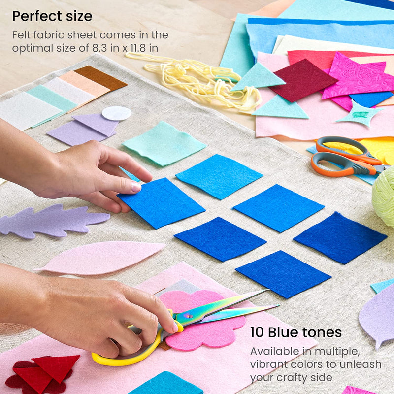 Arteza Stiff & Soft Felt Fabric, Blue Tones - Set of 50 Sheets