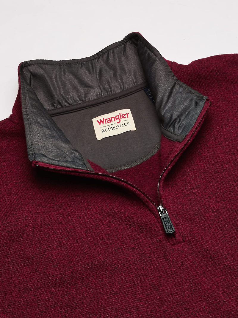 Wrangler Authentics Men's Long Sleeve Fleece Quarter-Zip, Zinfandel Heather, XX-Large