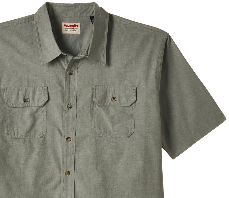 Wrangler Authentics mens Short Sleeve Classic Woven Shirt, Sea Spray Chambray, Large US