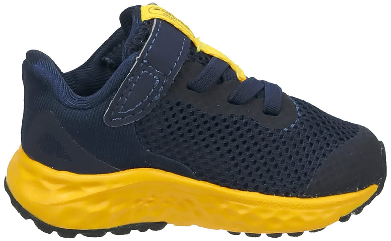 New Balance Baby Boys Fresh Foam Arishi V4 Hook and Loop Running Shoe, Team Navy/Electric Red/Egg Yolk, 2 Wide Infant