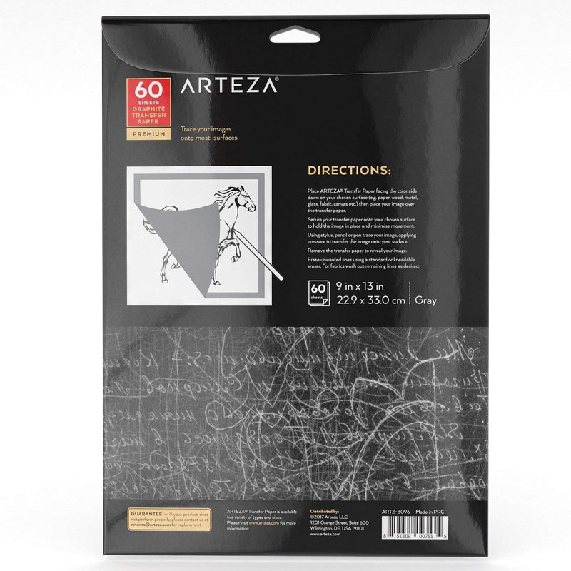Arteza Gray Graphite Transfer Paper, 9" x 13" , 60 Sheets