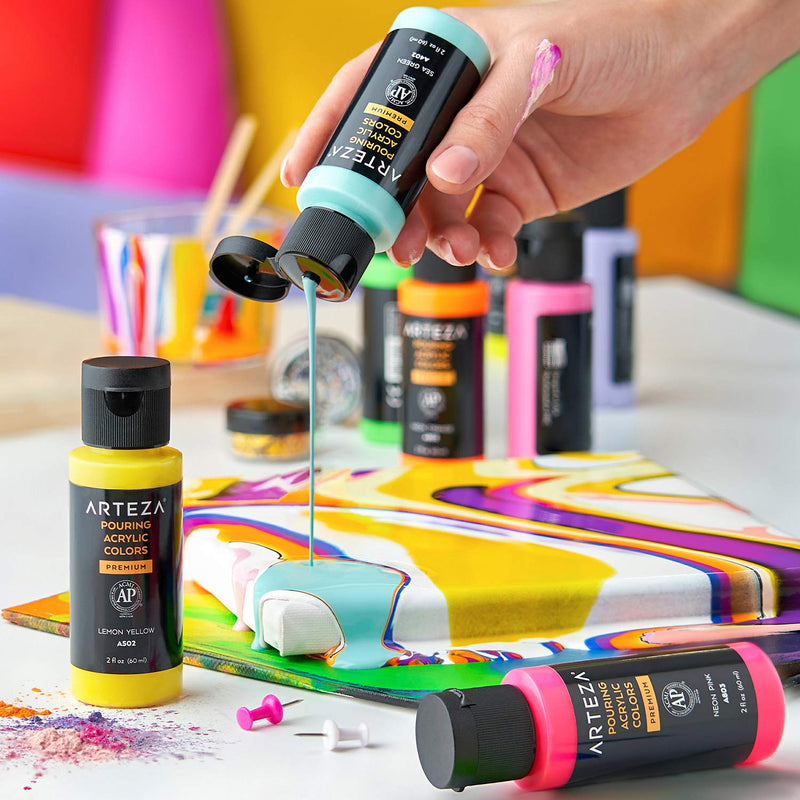 Arteza Pouring Acrylic Paint, 2oz Bottles - Set of 32