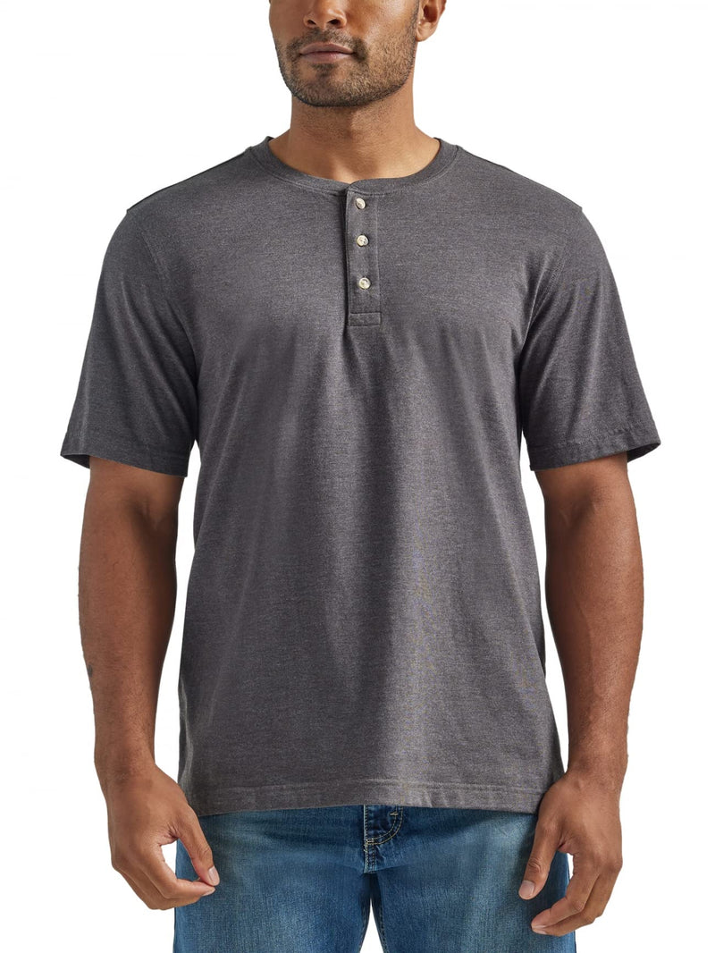 Wrangler Authentics Men's Short Sleeve Henley Tee, Charcoal Heather, X-Large