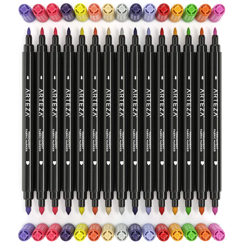 Arteza Fabric Markers, Fine & Ultra Fine Dual-Tip - Set of 30