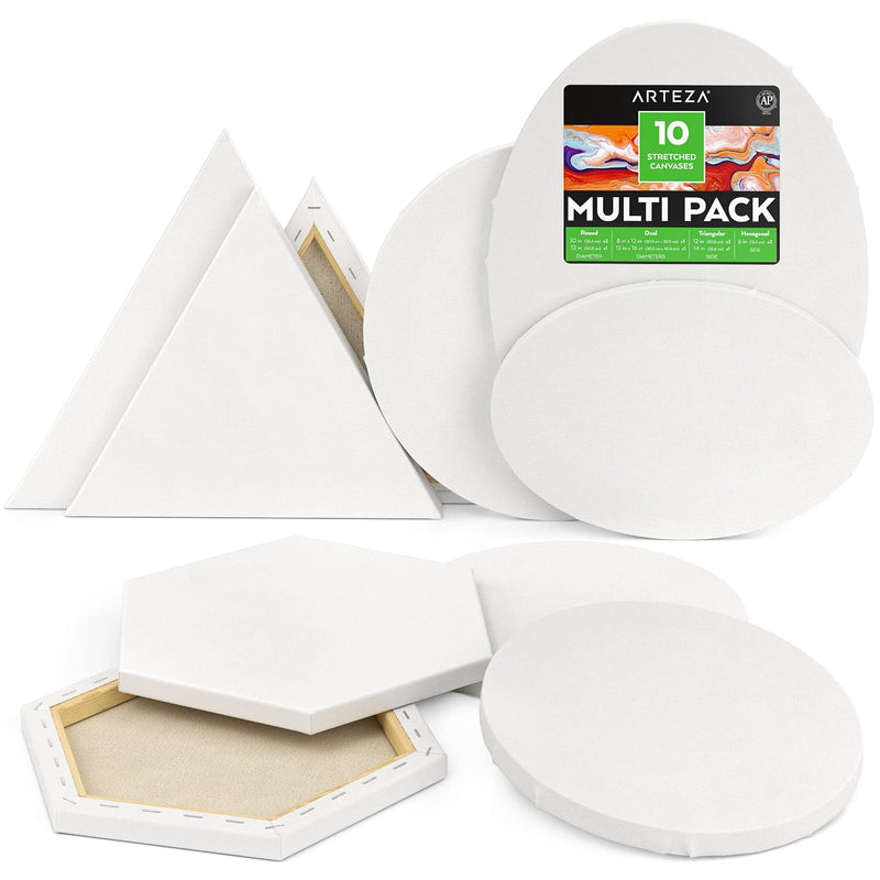 Arteza Mixed Shape Canvases, Multi-Pack Big Sizes - Set of 10