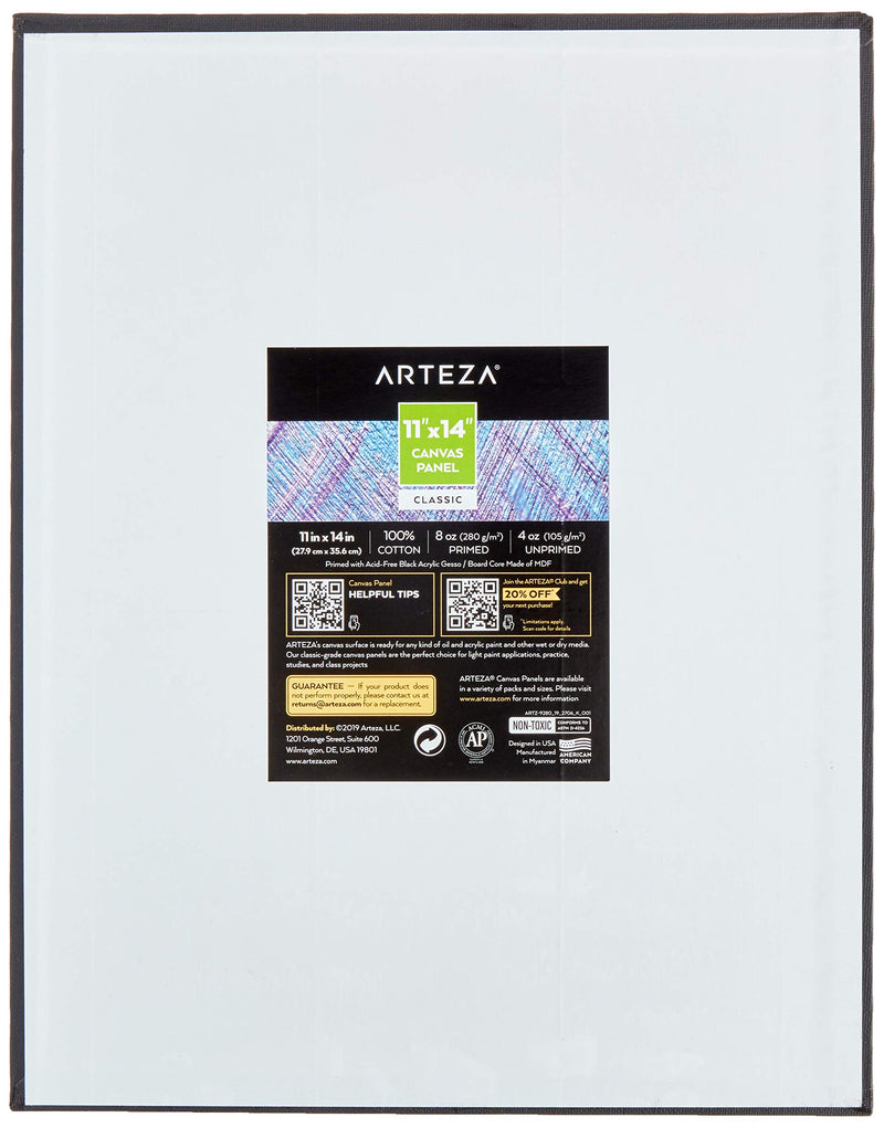 Arteza Classic Canvas Panels, Black, 11" x 14" - Pack of 14
