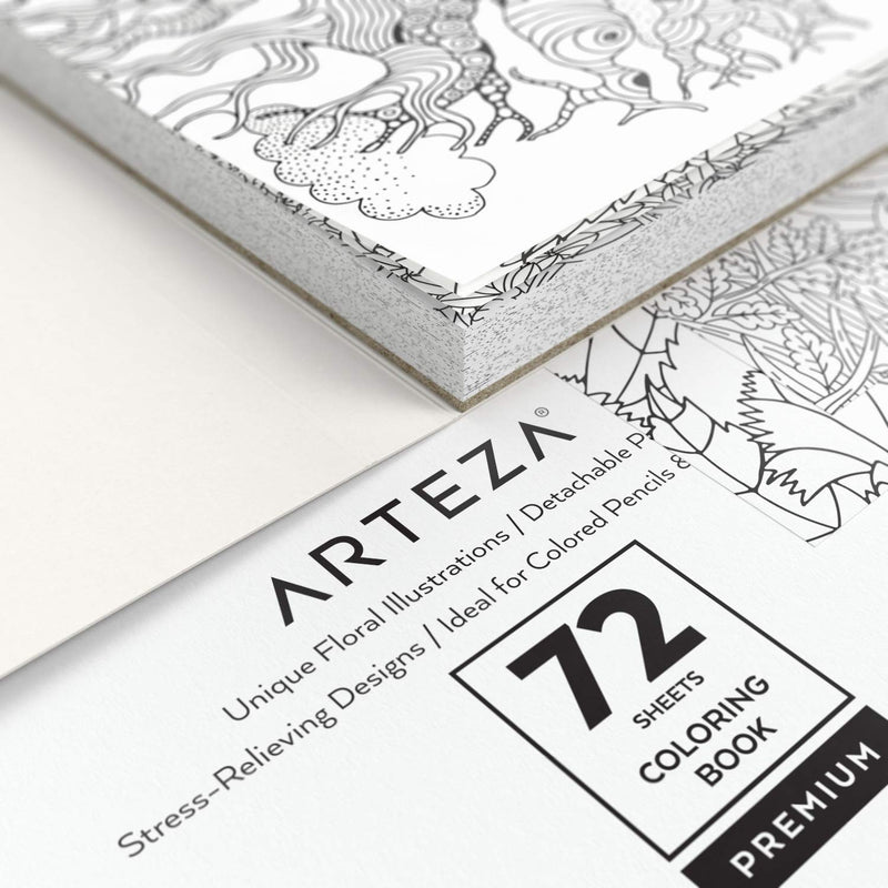 Arteza Coloring Book, Floral Illustrations, 72 Sheets