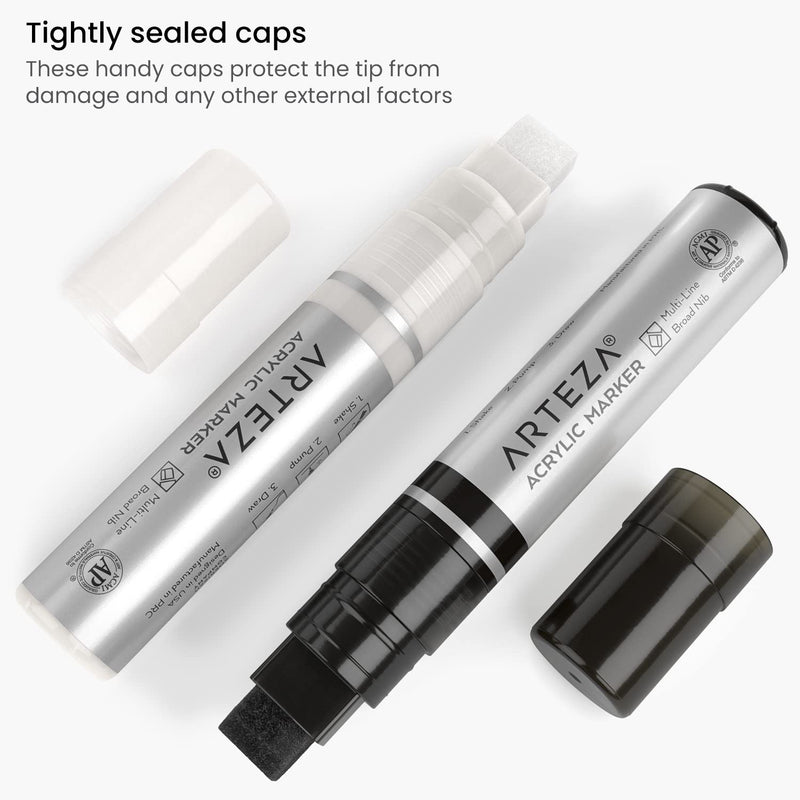 Arteza Acrylic Markers, White & Black, Broad Nib - Set of 2