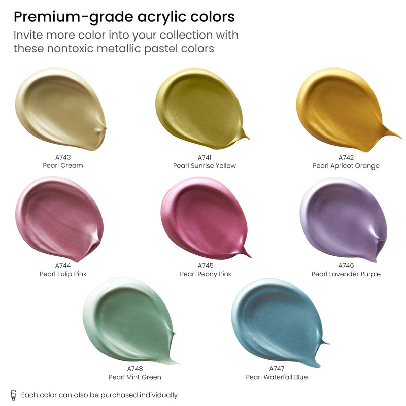 Arteza Metallic Acrylic Paint, Pastel Colors, 4oz Tubes - Set of 8