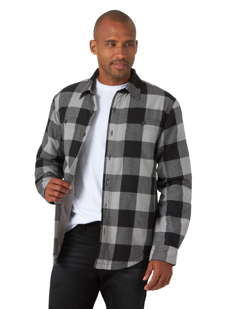 Wrangler Authentics Men's Long Sleeve Sherpa Lined Shirt Jacket, Grey Buffalo, Medium