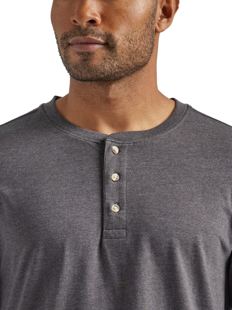 Wrangler Authentics Men's Short Sleeve Henley Tee, Charcoal Heather, X-Large