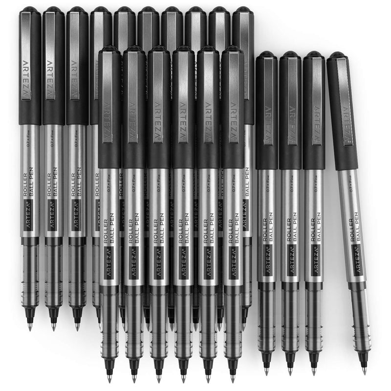 Arteza Roller Ball Pens, Black, 0.7mm Nib - 20 Pack