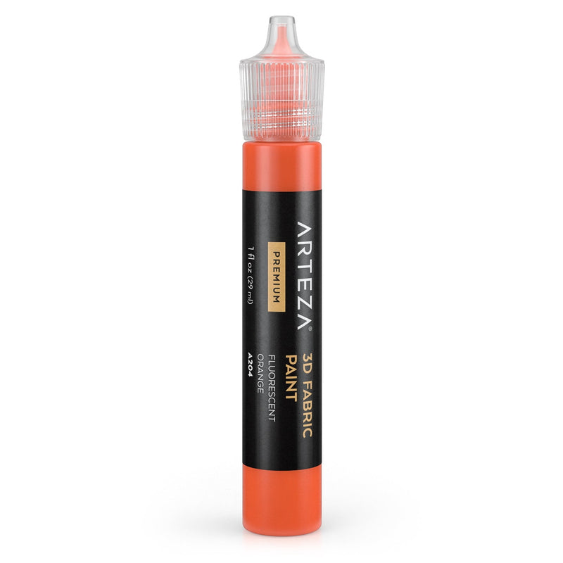Arteza 3D Fabric Paint, 29ml Bottle - Fluorescent Orange A204