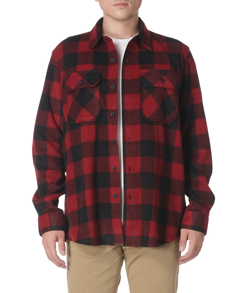 Wrangler Authentics Men's Long Sleeve Heavyweight Fleece Shirt, Red Buffalo Plaid, 3X-Large