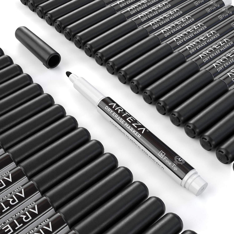 Arteza Dry Erase Markers, Black, Fine Tip - Pack of 52