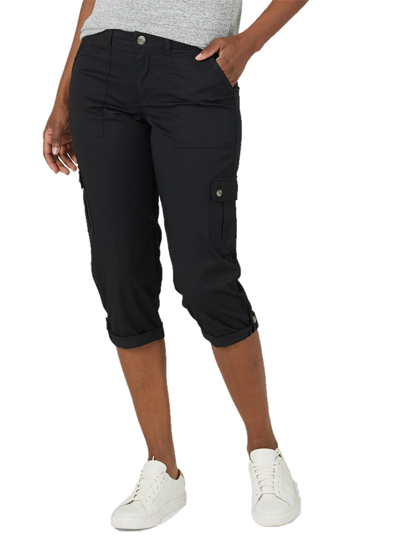 Lee Women's Flex-to-Go Mid-Rise Relaxed Fit Cargo Capri Pant, Black, 2