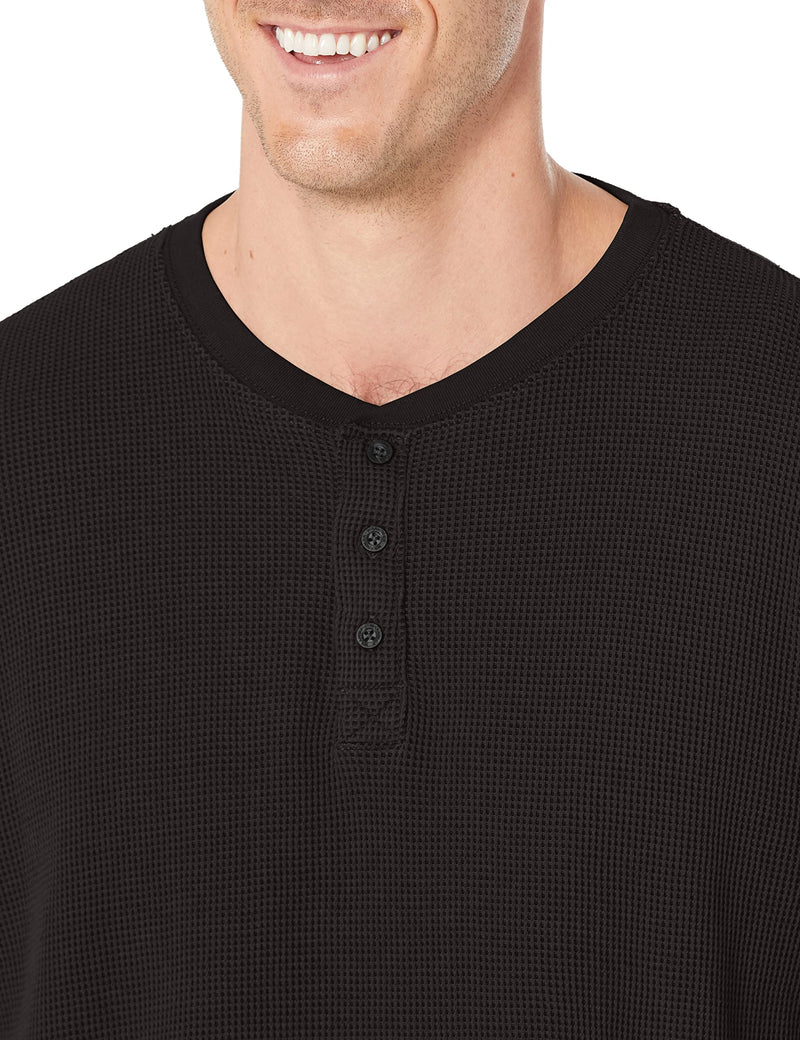 Wrangler Authentics Men's Long Sleeve Waffle Henley, Caviar, XX-Large