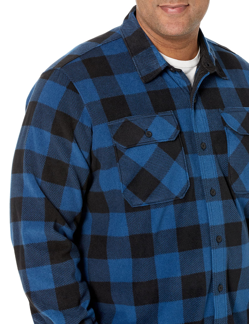 Wrangler Authentics Men's Long Sleeve Heavyweight Fleece Shirt, Blue Buffalo Plaid, X-Large Tall