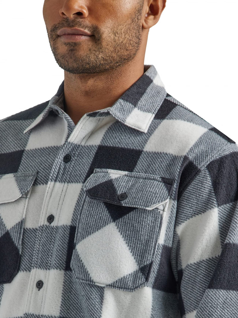 Wrangler Authentics Men's Long Sleeve Heavyweight Fleece Shirt, Birch Buffalo, Small