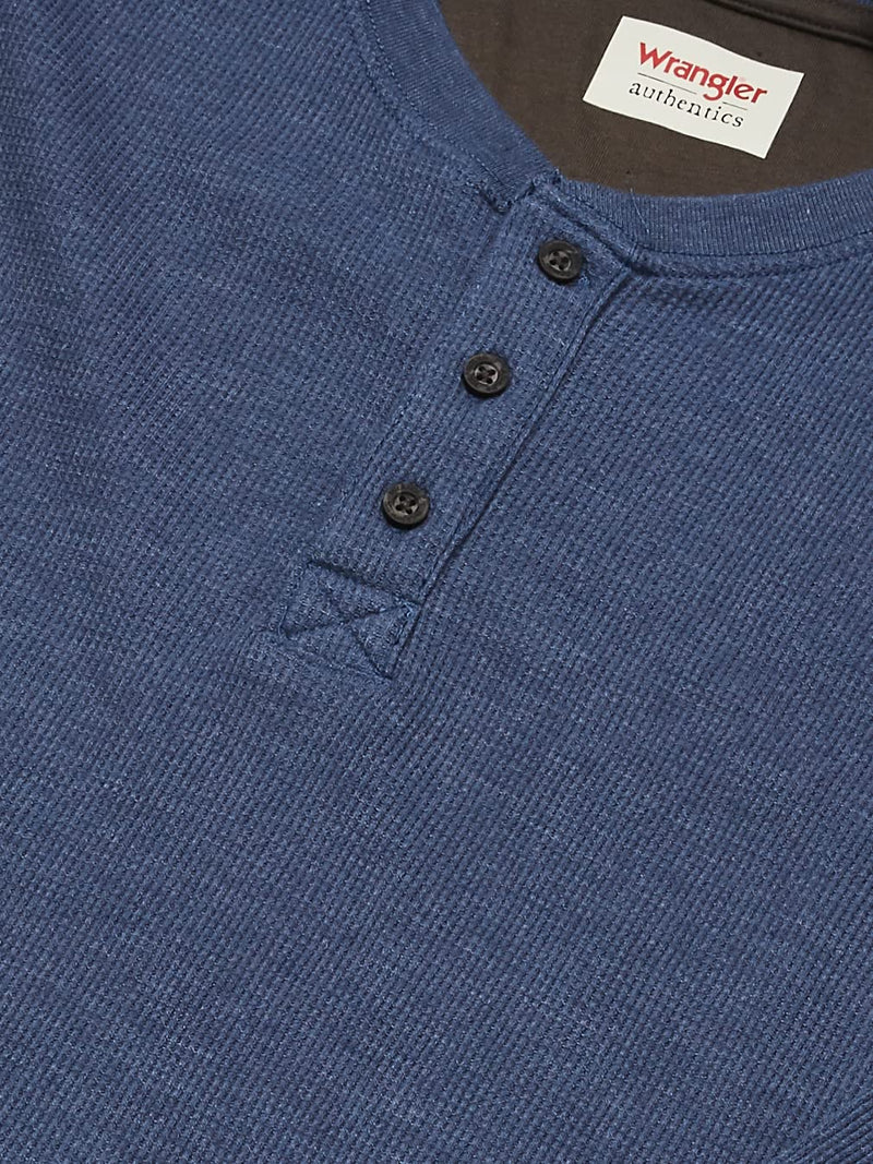 Wrangler Authentics Men's Long Sleeve Waffle Henley, Vintage Indigo, 3X-Large