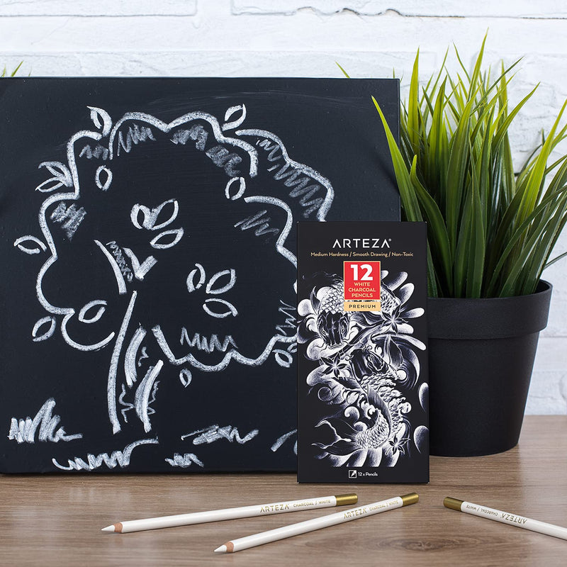 Arteza White Charcoal Pencils - Set of 12