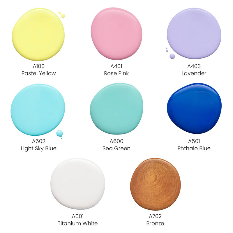 Arteza Pouring Acrylic Paint, Pastels, 4oz Bottles - Set of 8