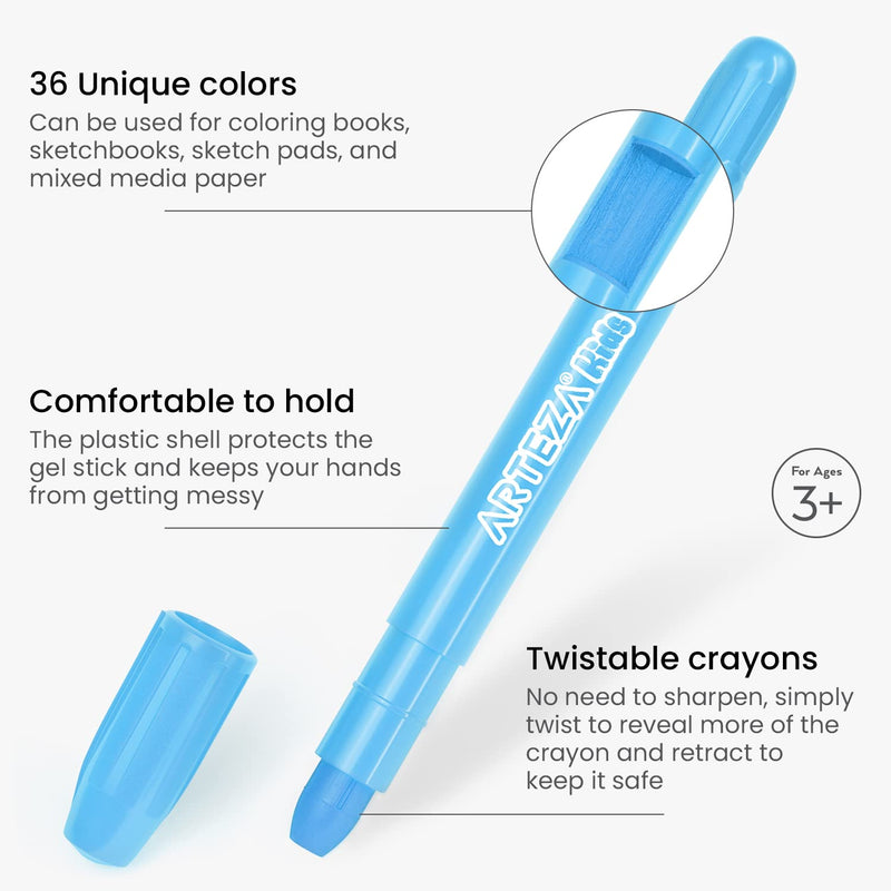 Arteza Kids Twistable Gel Crayons - Set of 36