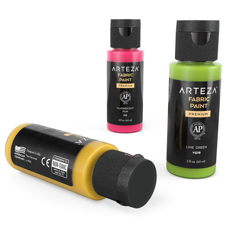 Arteza Fabric Paint, Unique Colors, 2oz Bottles - Set of 24
