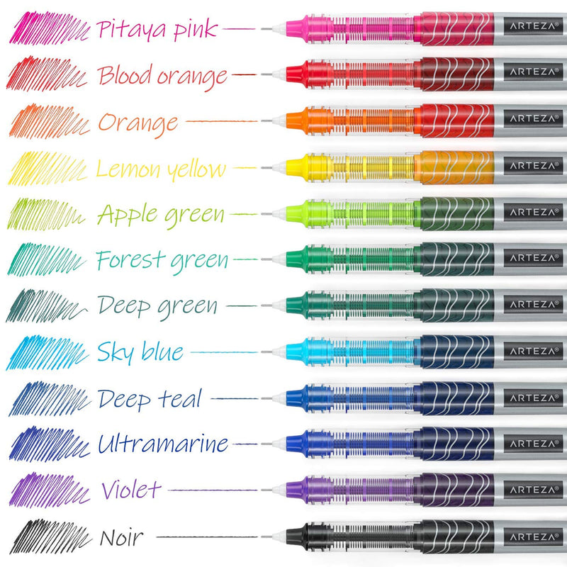 Arteza Roller Ball Pens, Multicolor, 0.5mm Nib - Set of 24