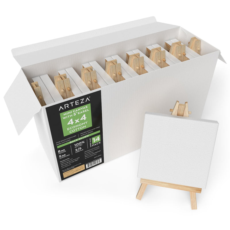 Arteza Mini Stretched Canvas, 4" x 4" - Pack of 14