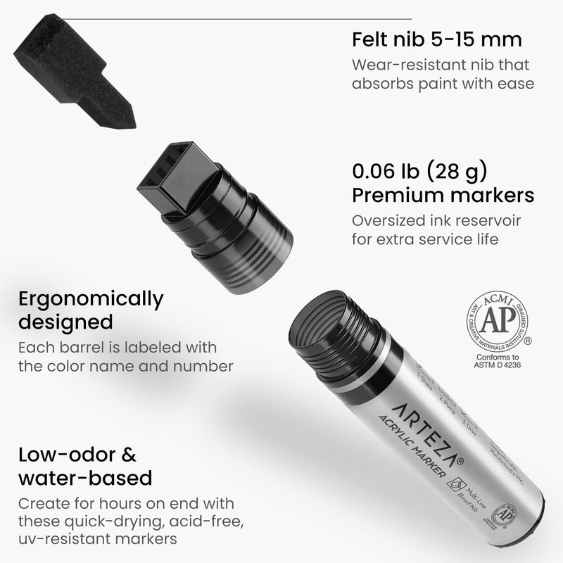 Arteza Acrylic Markers, Black, Multi-Line Broad Nib - 2 Pack