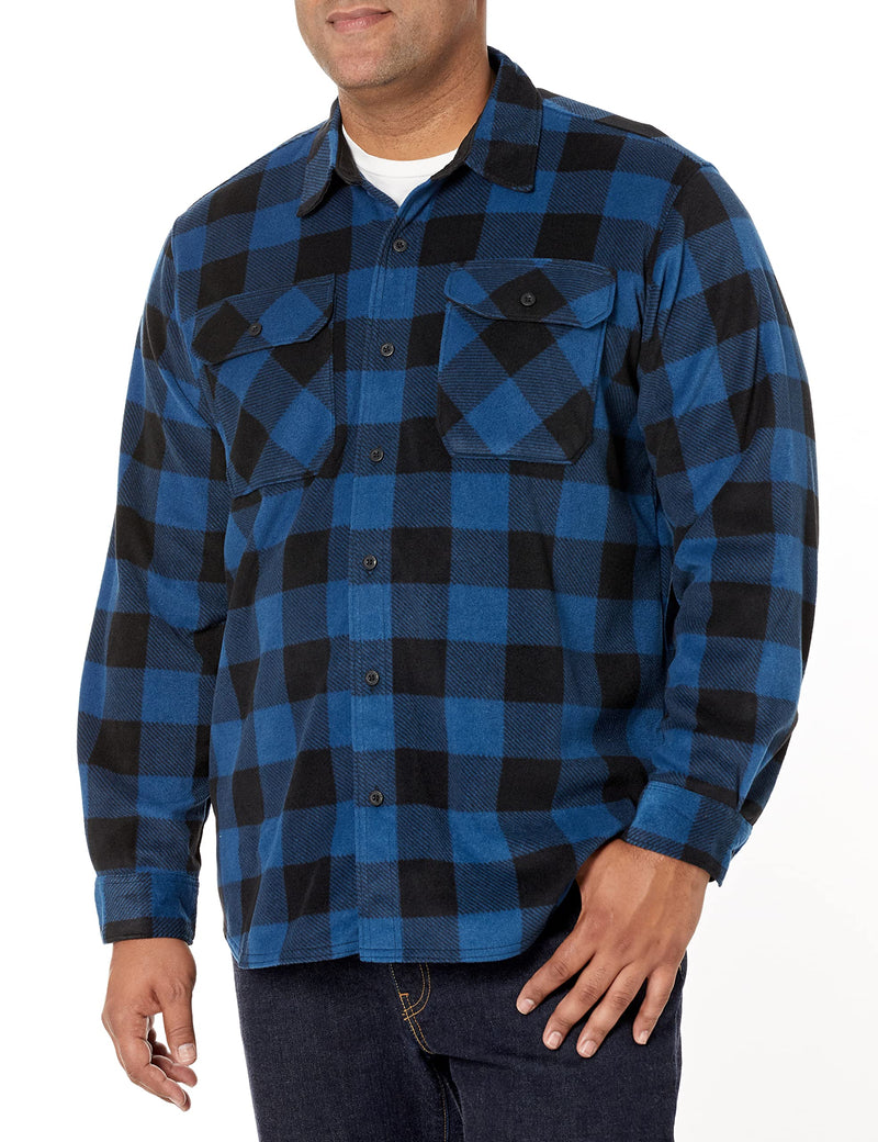 Wrangler Authentics Men's Long Sleeve Heavyweight Fleece Shirt, Blue Buffalo Plaid, 2X Tall