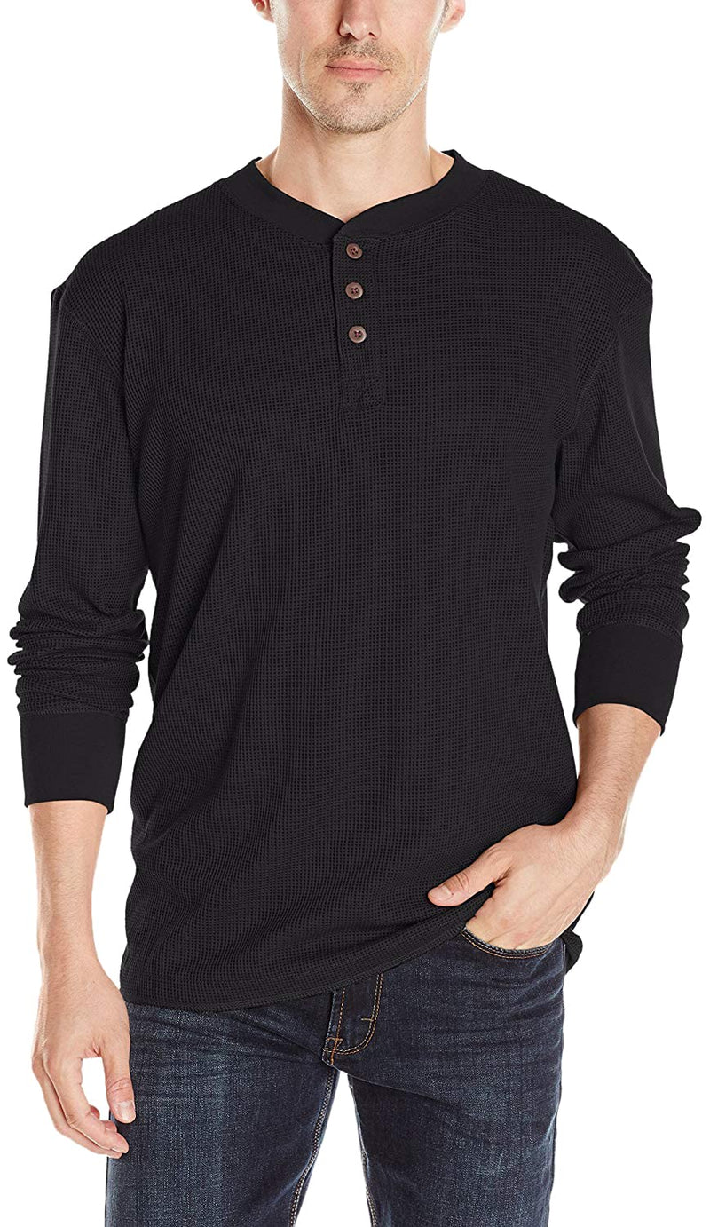 Wrangler Authentics Men's Long Sleeve Waffle Henley, Caviar, XX-Large