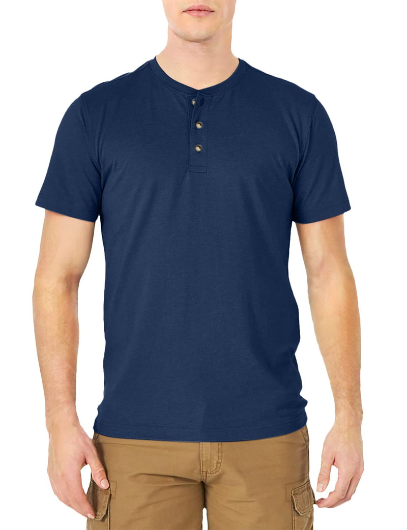 Wrangler Authentics Men's Short Sleeve Henley Tee, Dark Denim, Medium