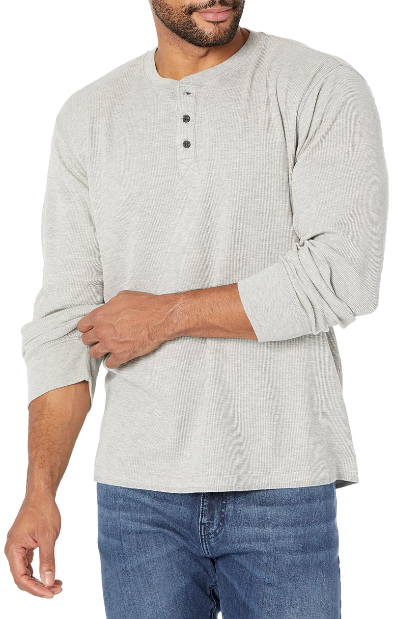 Wrangler Authentics Men's Long Sleeve Waffle Henley, Light Heather Gray, Medium