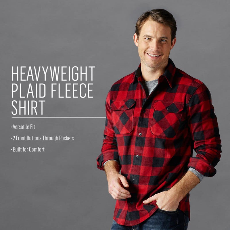 Wrangler Authentics Men's Long Sleeve Heavyweight Fleece Shirt, Gray Buffalo Plaid, 3X-Large