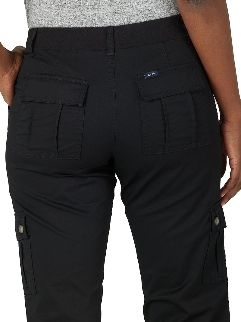Lee Women's Flex-to-Go Mid-Rise Relaxed Fit Cargo Capri Pant, Black, 2