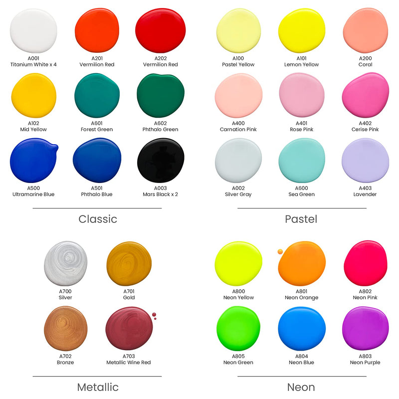 Arteza Pouring Acrylic Paint, 2oz Bottles - Set of 32