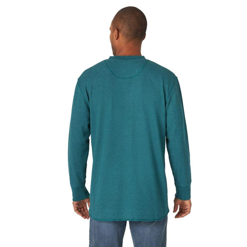 Wrangler Authentics Men's Long Sleeve Waffle Henley, Green, Large