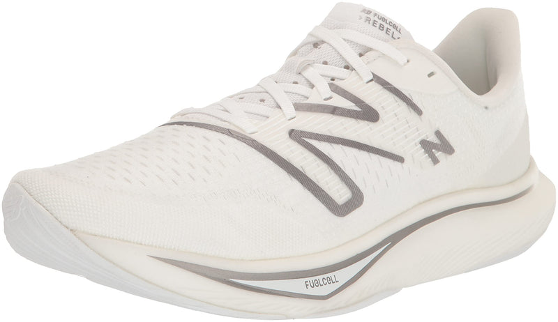 New Balance Men's FuelCell Rebel V3 Running Shoe, White/Dark Silver Metallic/Light Silver Metallic, 14